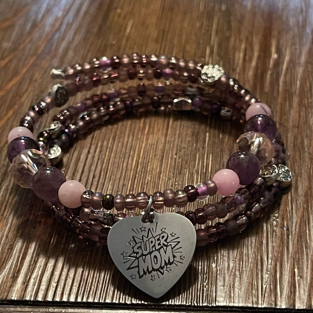 Handmade purple super mom bracelet‎